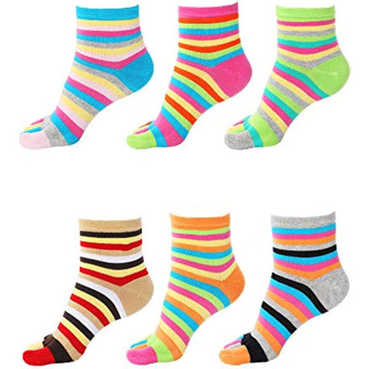 6 pares de Meias de ioga Femininas. Dedinhos Separados. Listradas e coloridas!